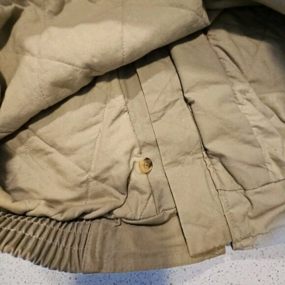 Vintage LL Bean Chore Jacket Mens L Leather Collar Beige Canvas Quilt Lined Work - Picture 7 of 13